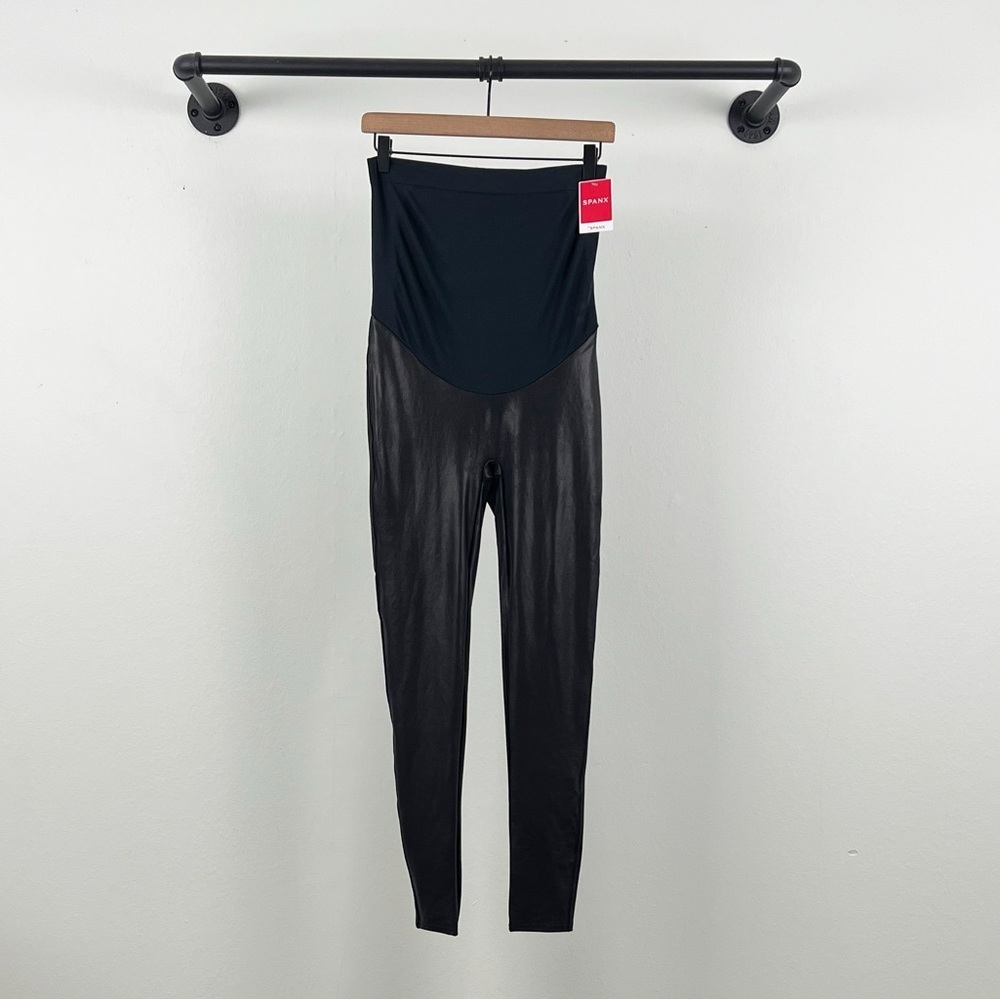 NWT SPANX Mama Maternity Faux Leather Leggings in Very Black - Picture 3 of 7